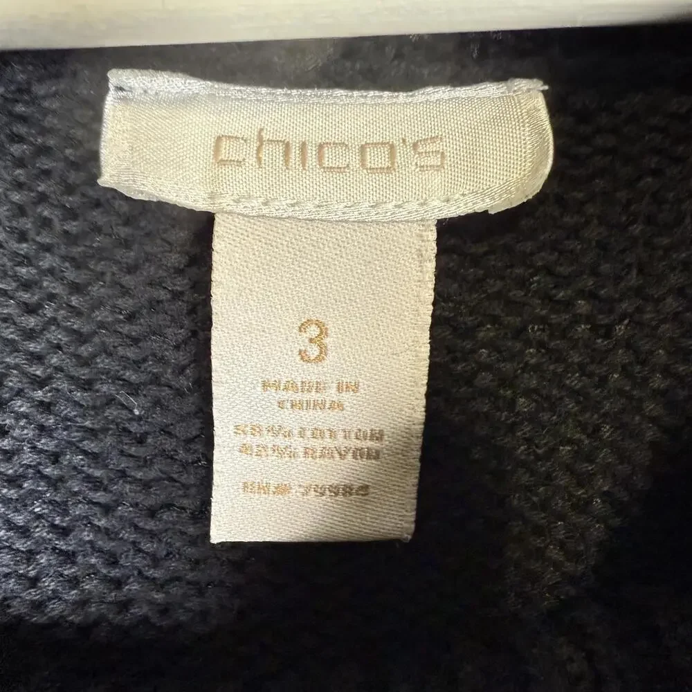 Chicos Size 3 XL Black Knit Turtleneck Pullover Sweater Heavyweight Comfort
